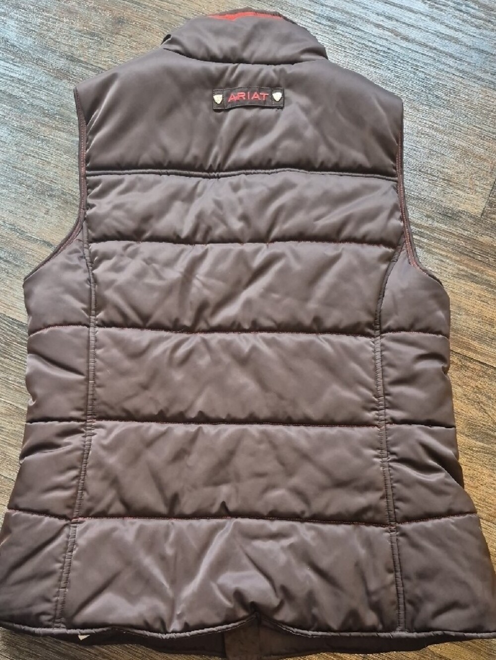 Brown Ariat Puffer Vest with Orange Trim - Picture 2 of 3
